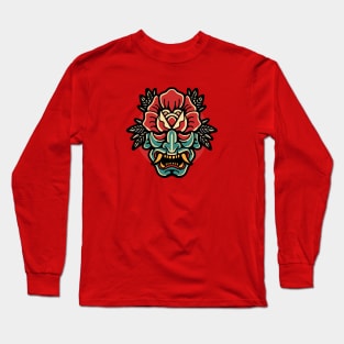 Retro Oni Mask with Rose Long Sleeve T-Shirt